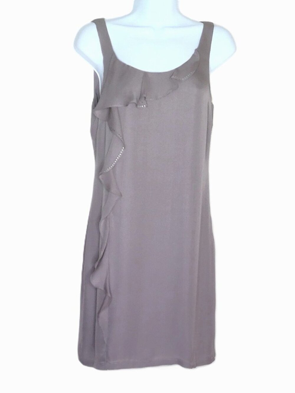 Graham Spencer Silk Dress Sleeveless Mauve Scoop Flowy Silver Dotted Ruffle Sz S